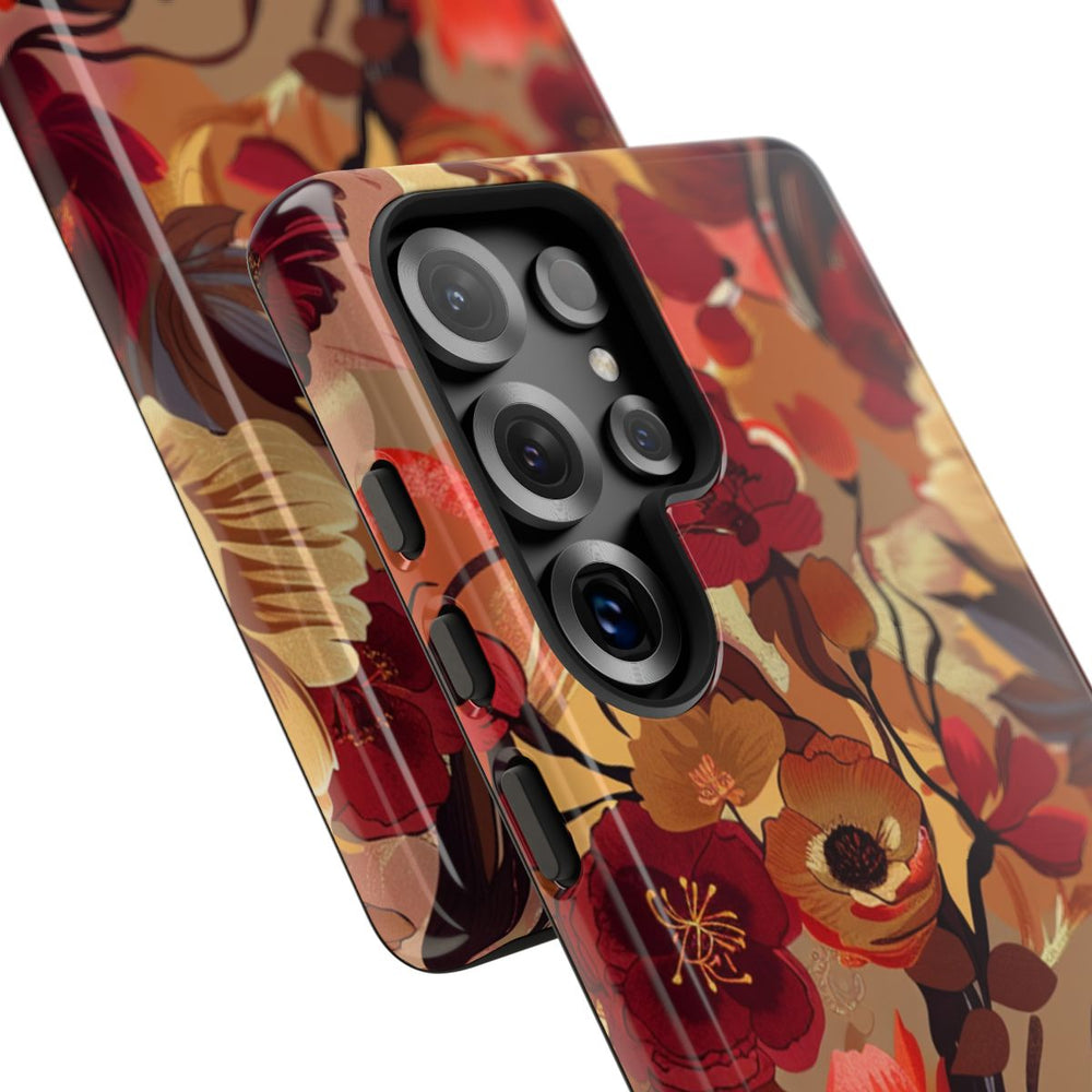 Warm Bloemenpatroon met Bourgondische en Oranje Kleuren