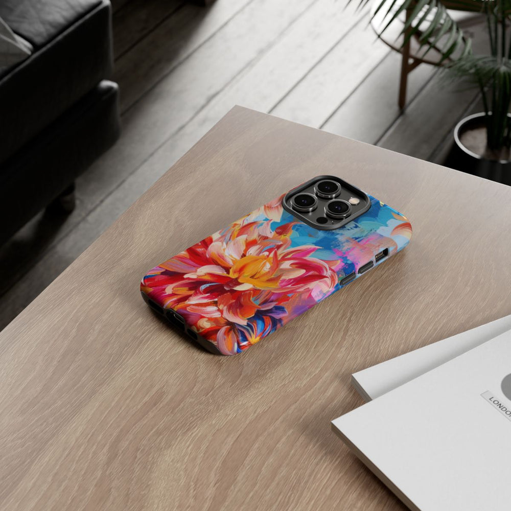 Levendige Dahlia Bloemen op Blauwe Abstracte Achtergrond