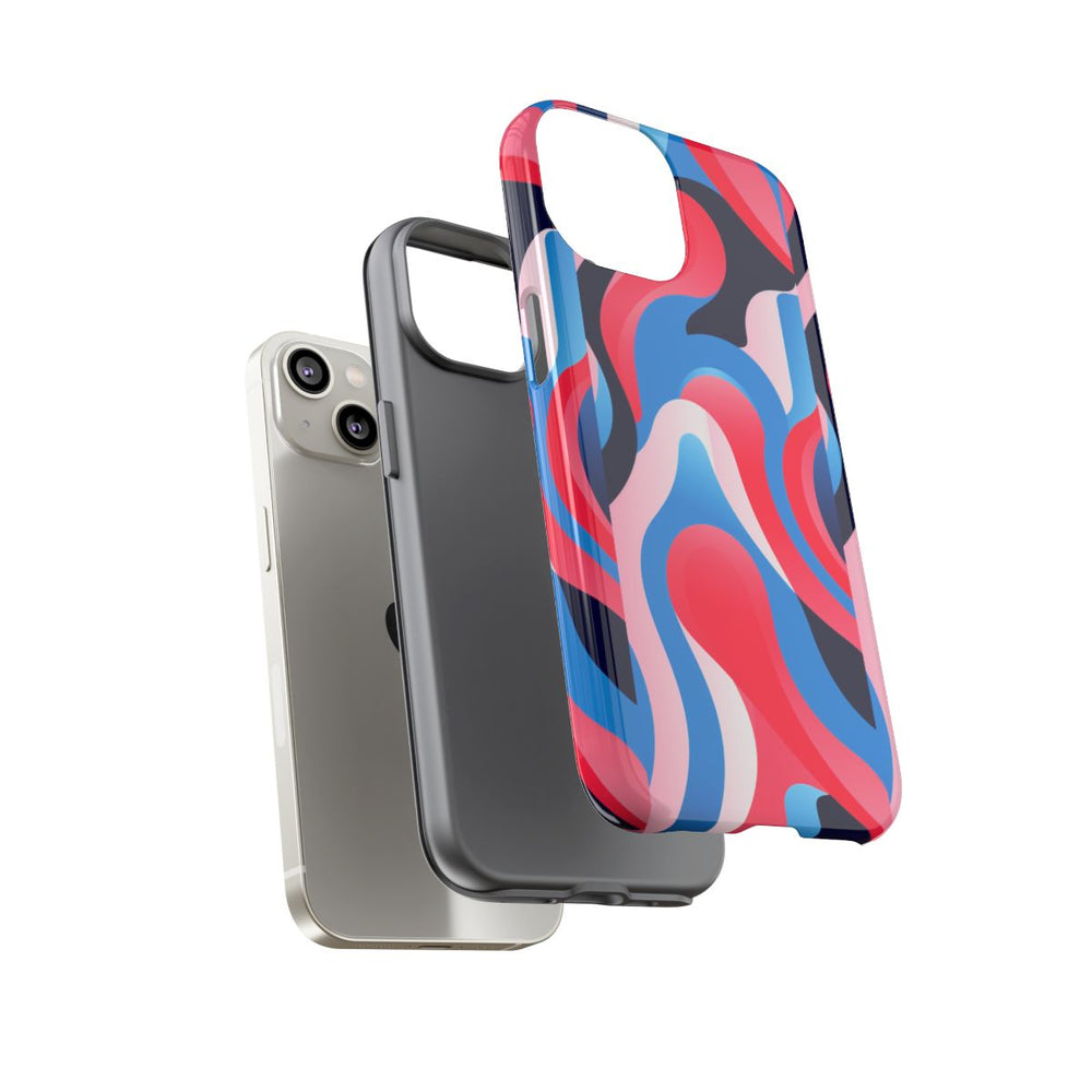 Blauw-Rood Abstract Golvend Patroon