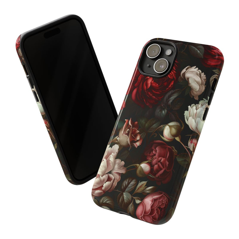 Donkere Bloemenprint met Rozen en Pioenen