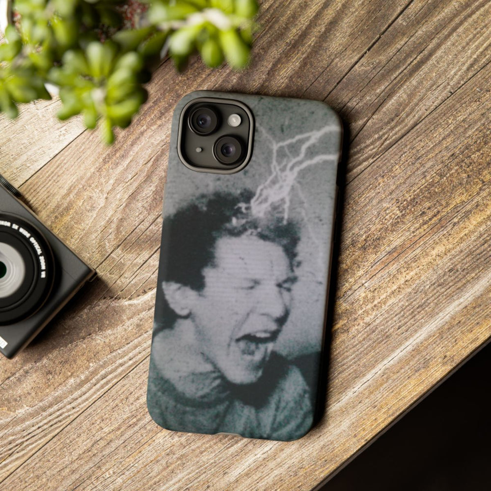 Zwart-Wit Portret met Bliksemeffect en Vintage Look