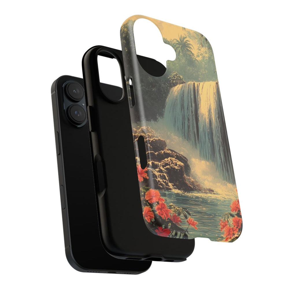 Tropische Waterval met Rode Bloemen