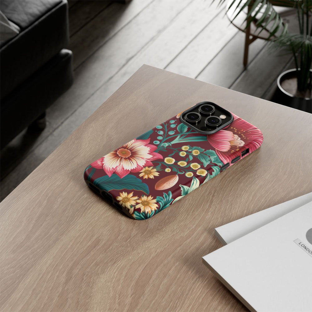 Botanisch Bloemenpatroon in Amber en Teal