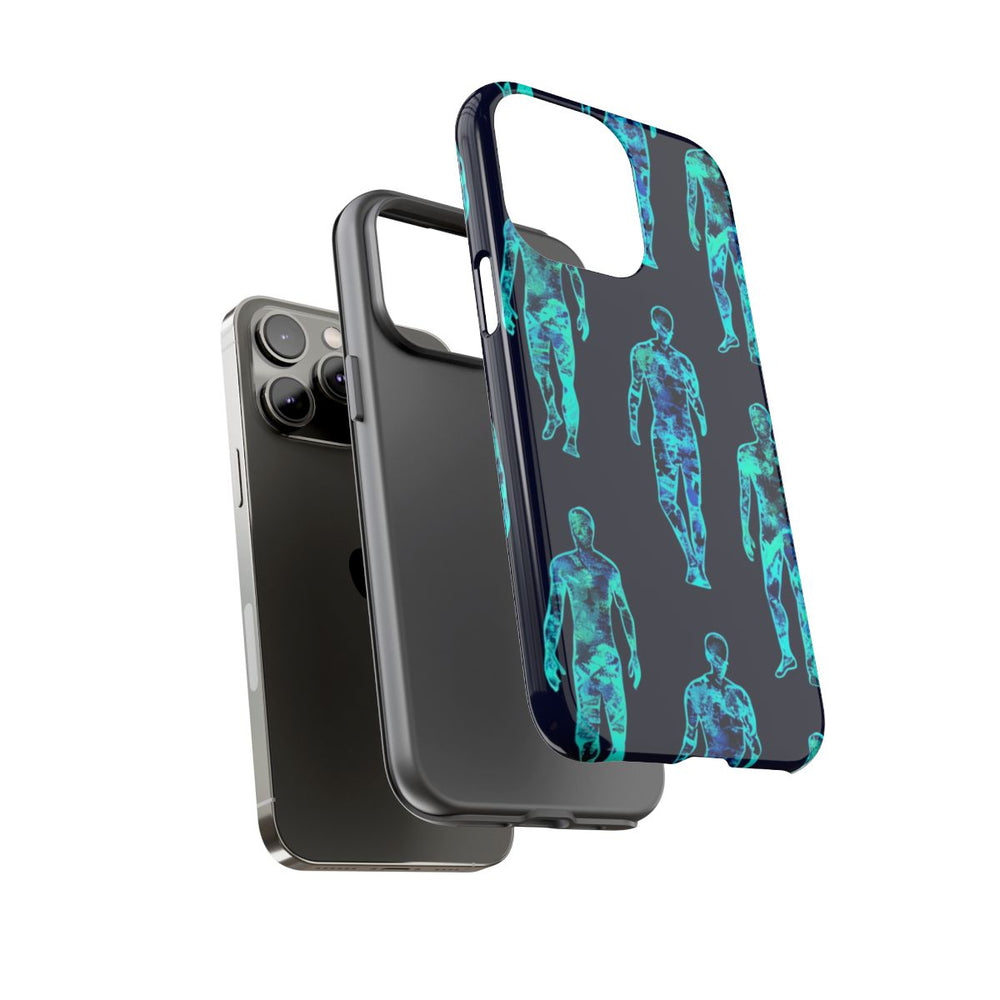 Blauw-Groene Neon Mensfiguren Patroon
