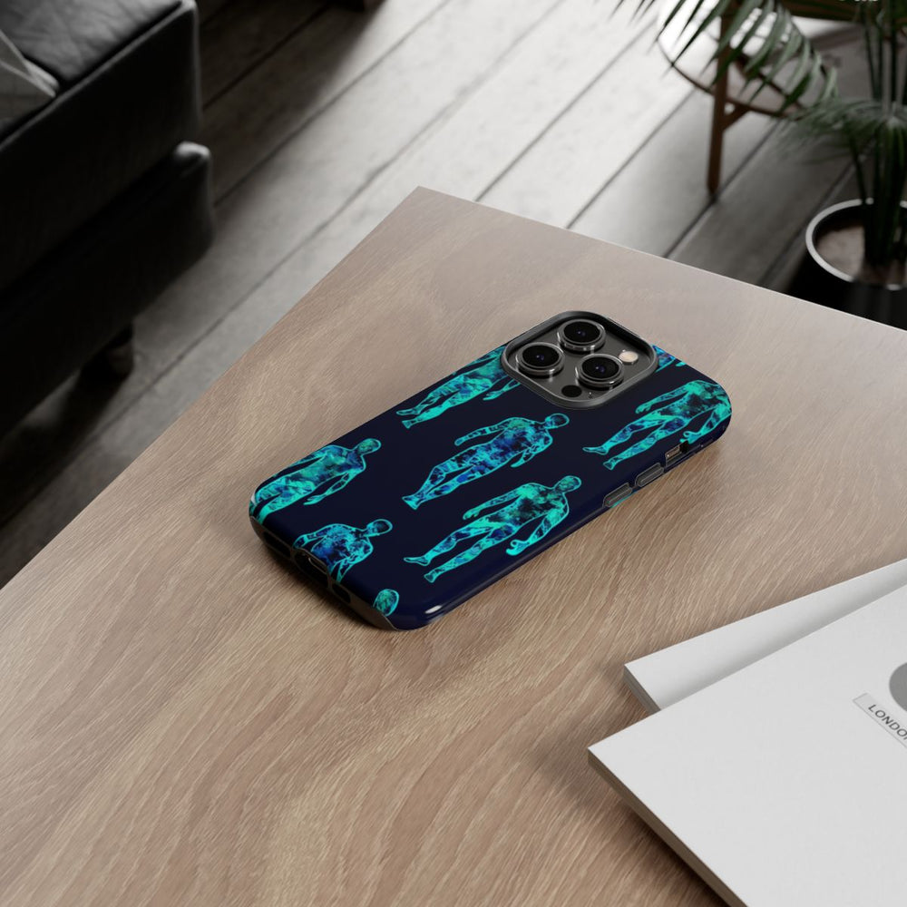 Blauw-Groene Neon Mensfiguren Patroon