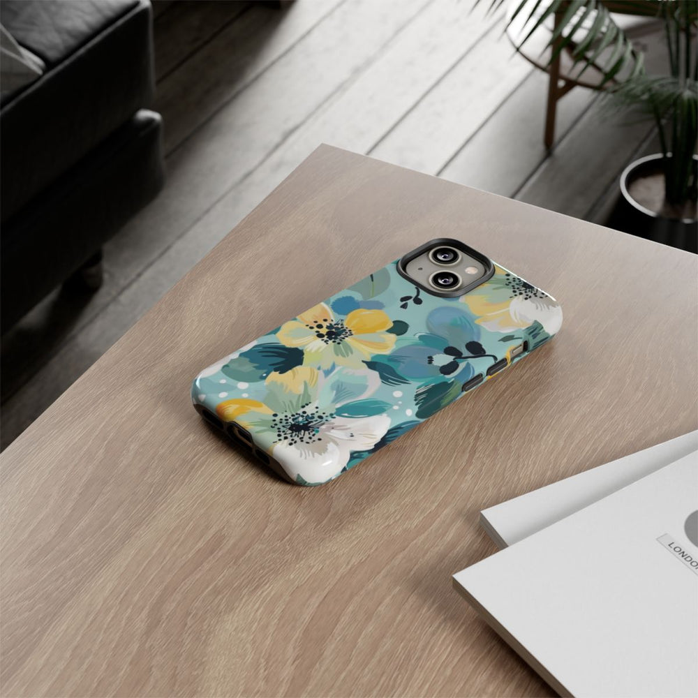 Turquoise Bloemenpatroon met Stippen