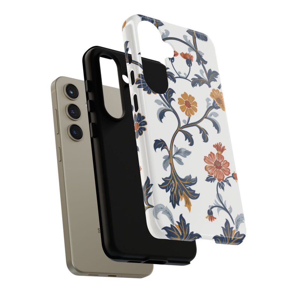 Retro Bloemenpatroon in Blauw en Oranje