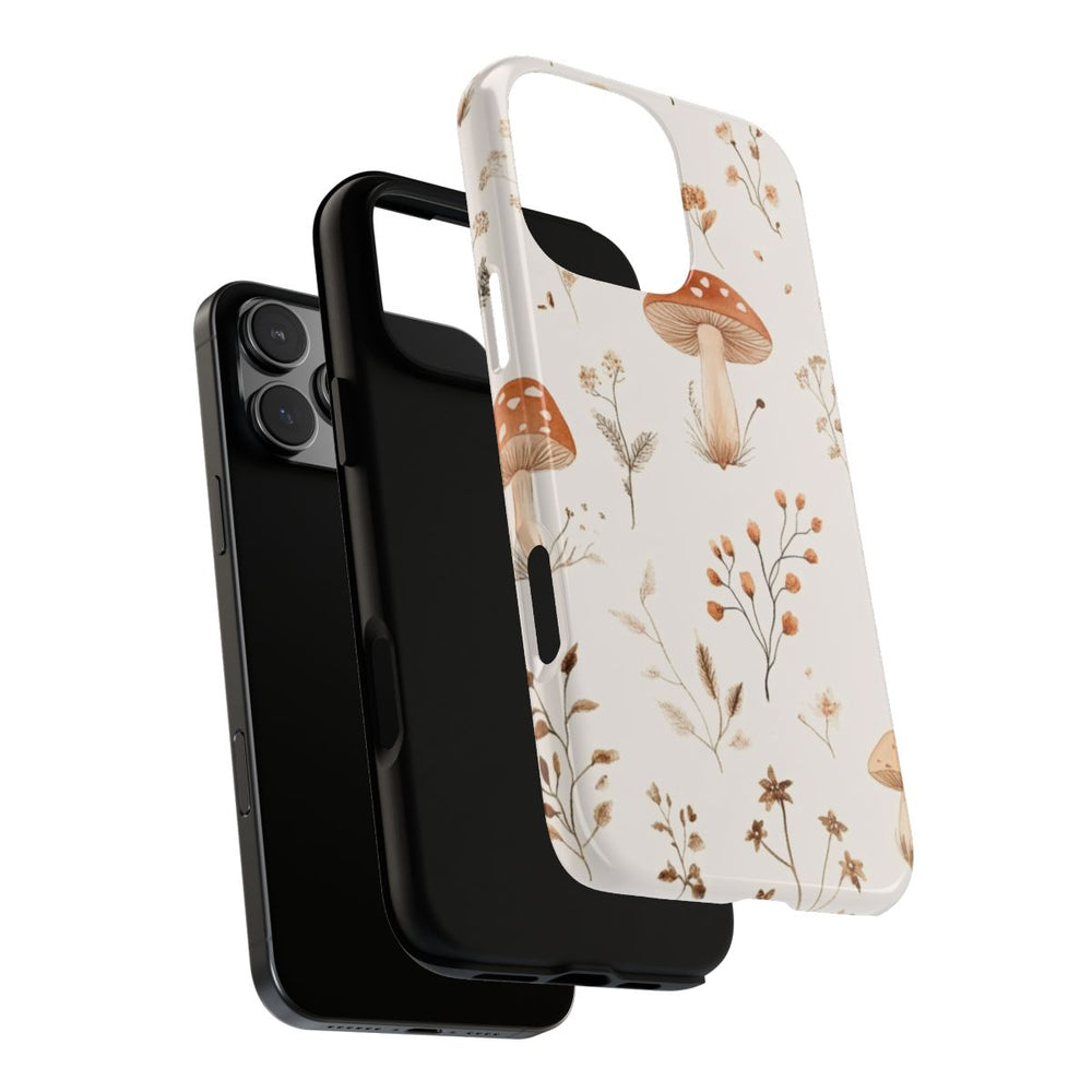 Bruine en Beige Paddenstoelen met Bloemrankenpatroon