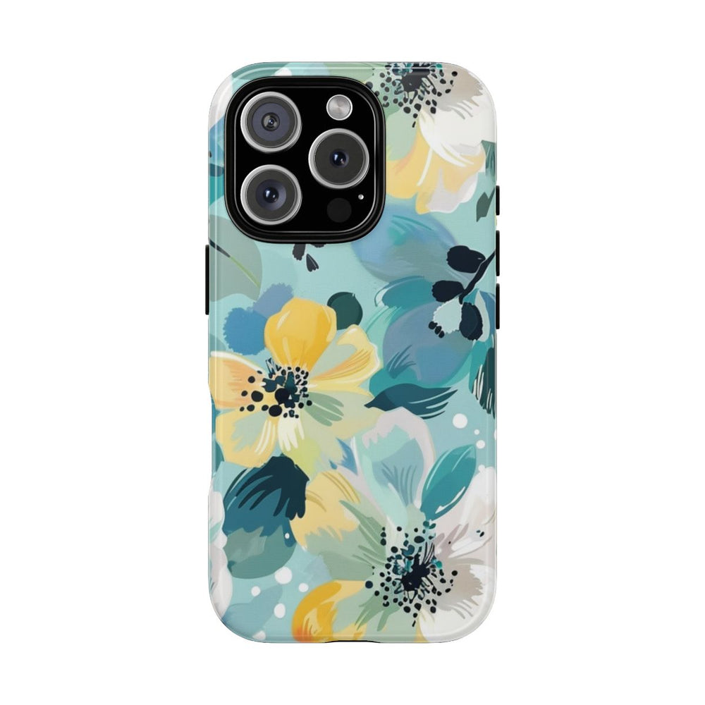Turquoise Bloemenpatroon met Stippen