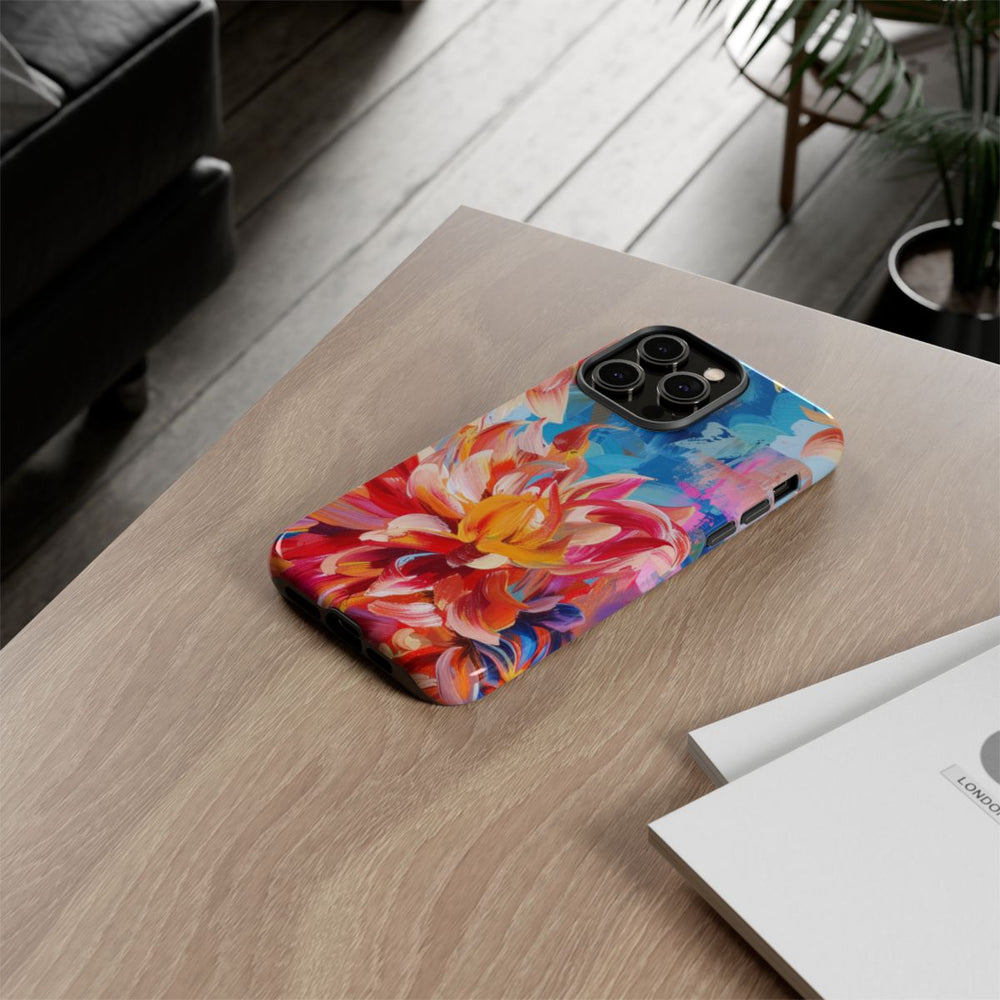 Levendige Dahlia Bloemen op Blauwe Abstracte Achtergrond