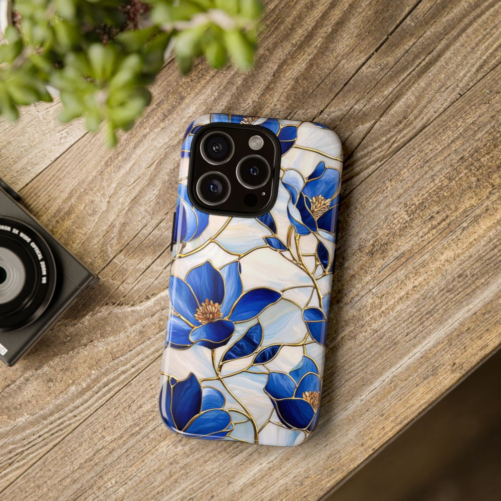 Blauw Gebloemd Glas-in-loodpatroon