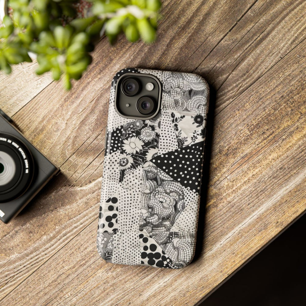 Zwart-Wit Patchwork met Bloemen en Stippen