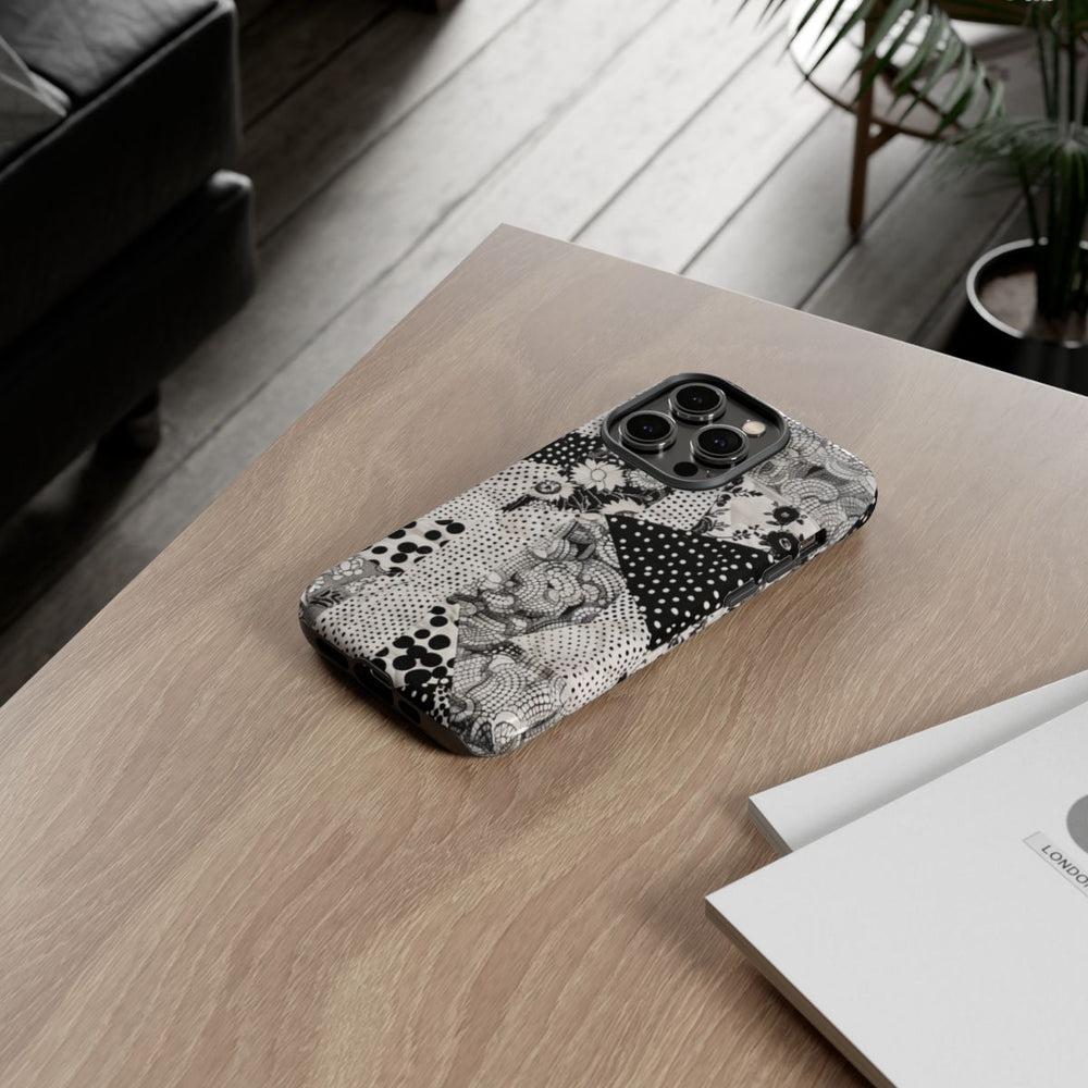 Zwart-Wit Patchwork met Bloemen en Stippen