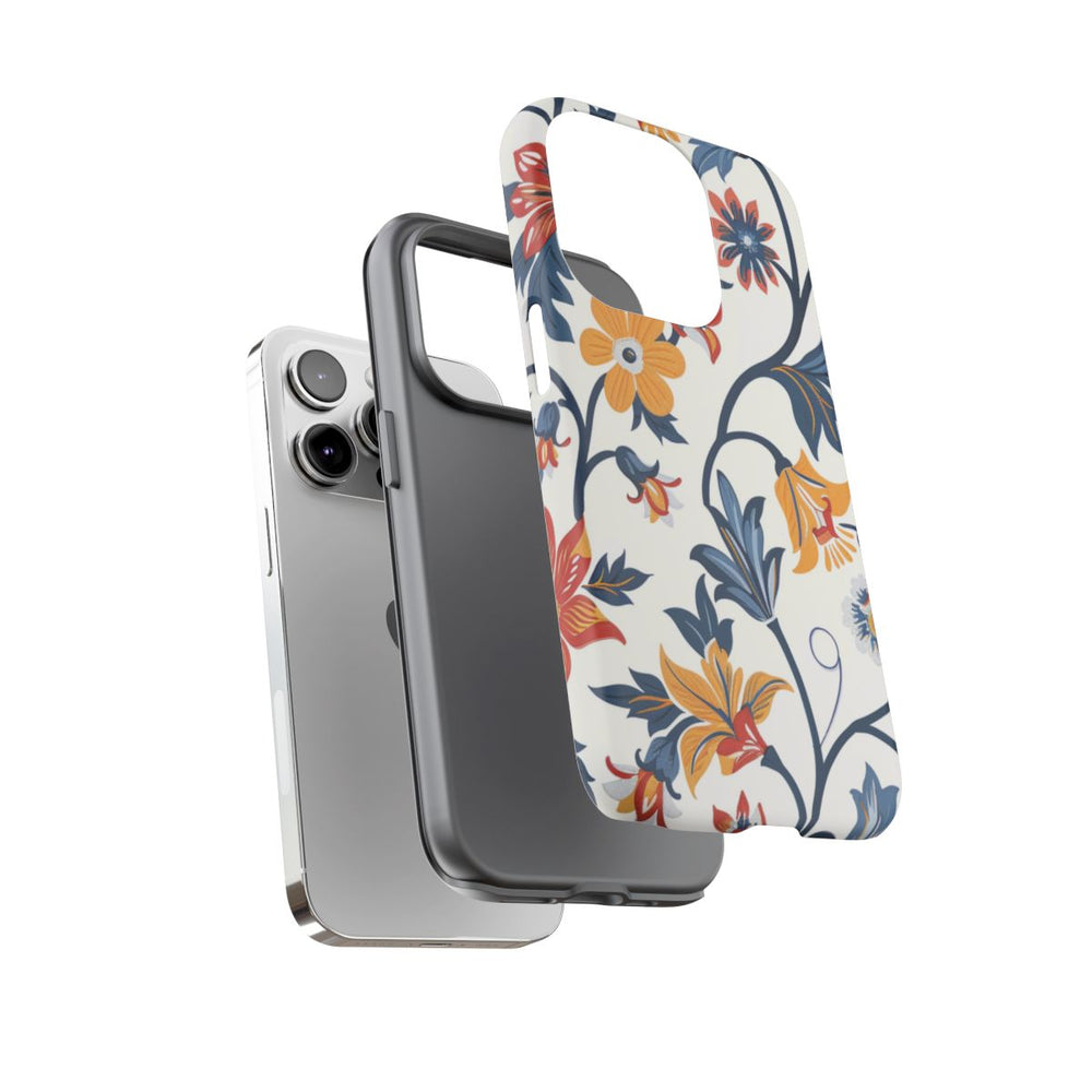 Retro Bloemenpatroon in Blauw, Rood en Geel