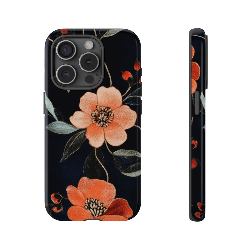 Oranje Geborduurd Bloemenpatroon
