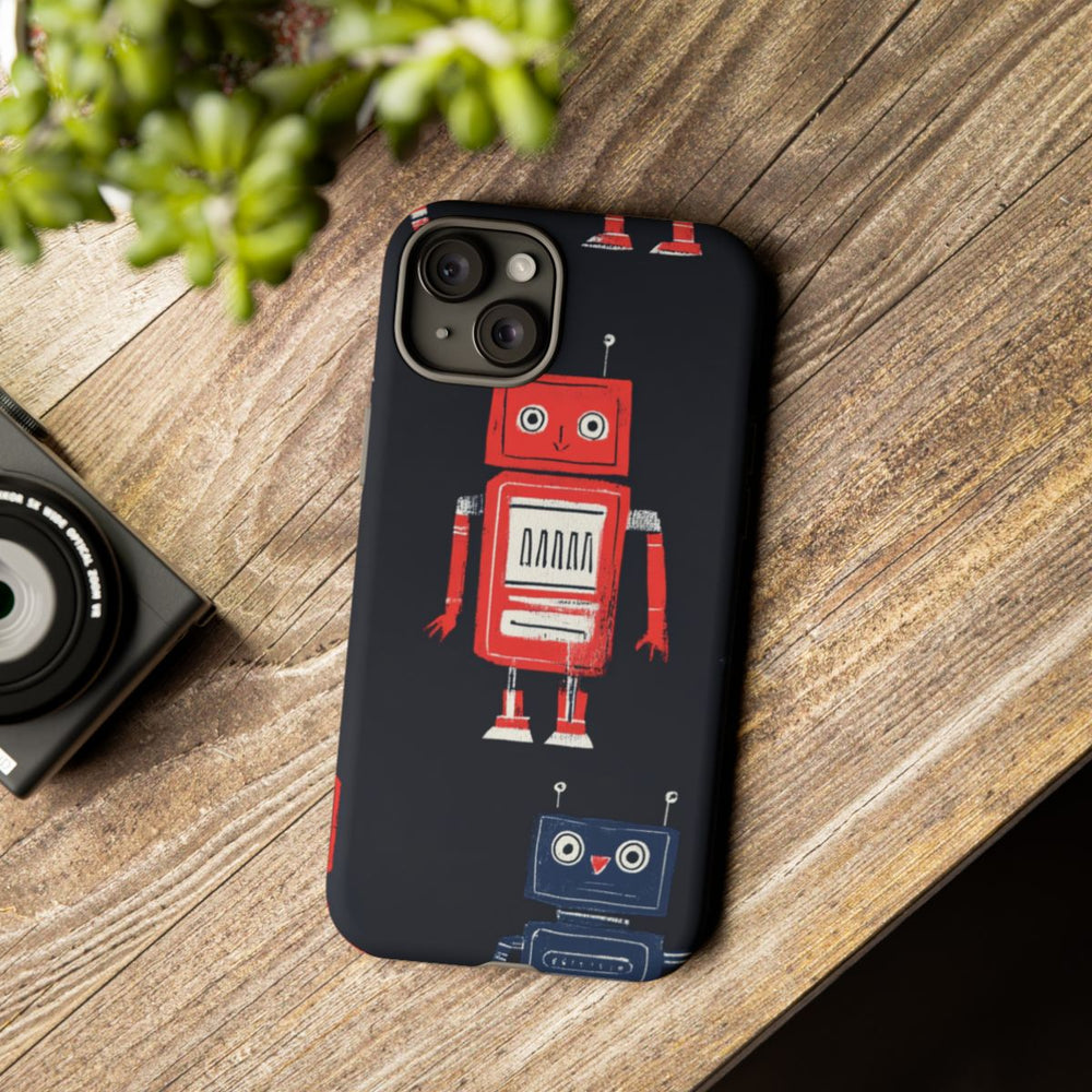 Retro Robotpatroon in Rood en Blauw