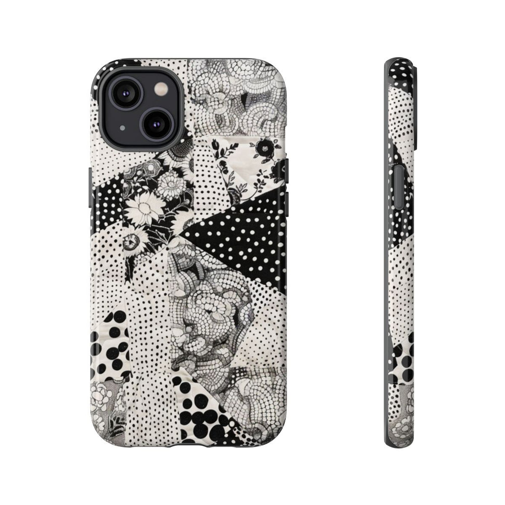 Zwart-Wit Patchwork met Bloemen en Stippen