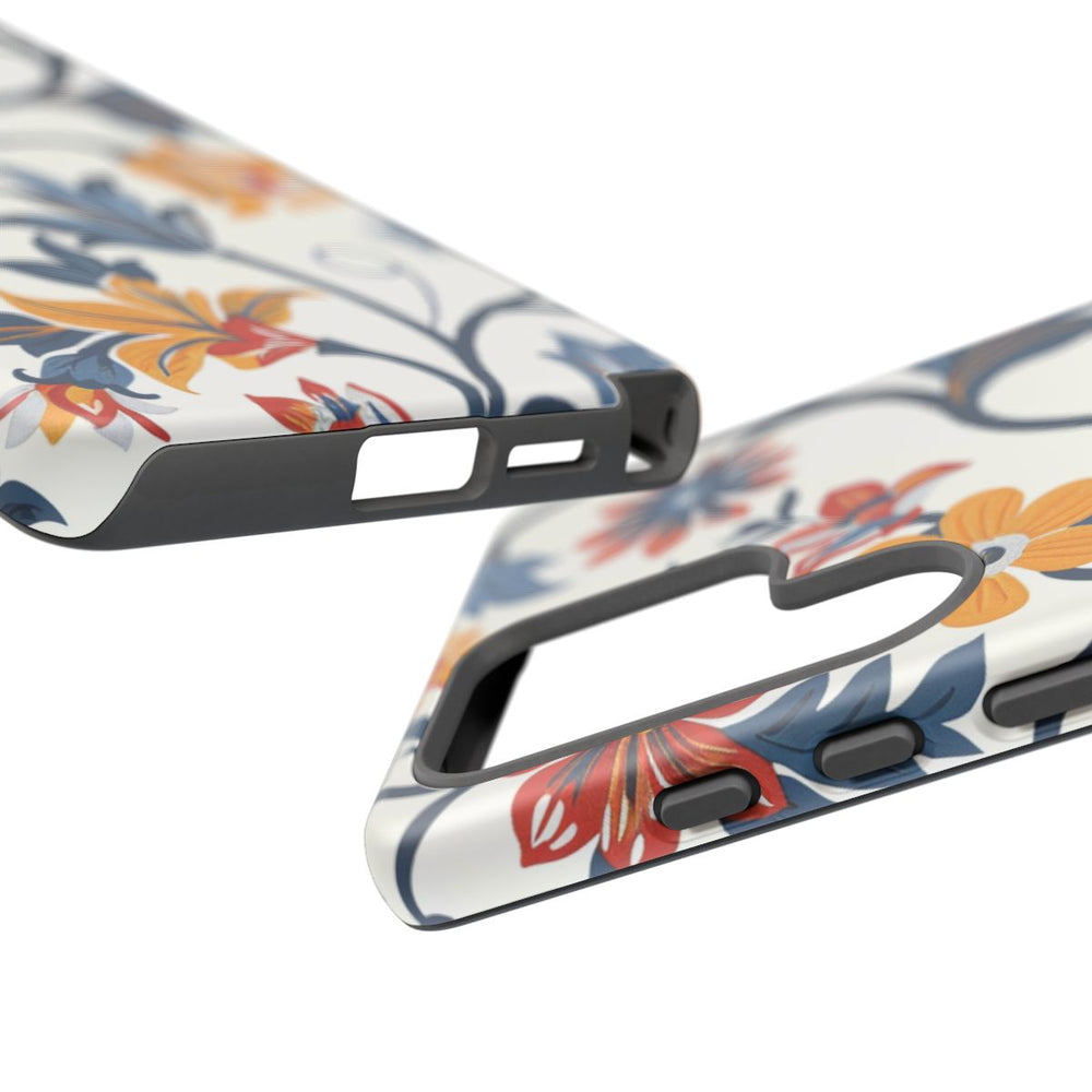 Retro Bloemenpatroon in Blauw, Rood en Geel