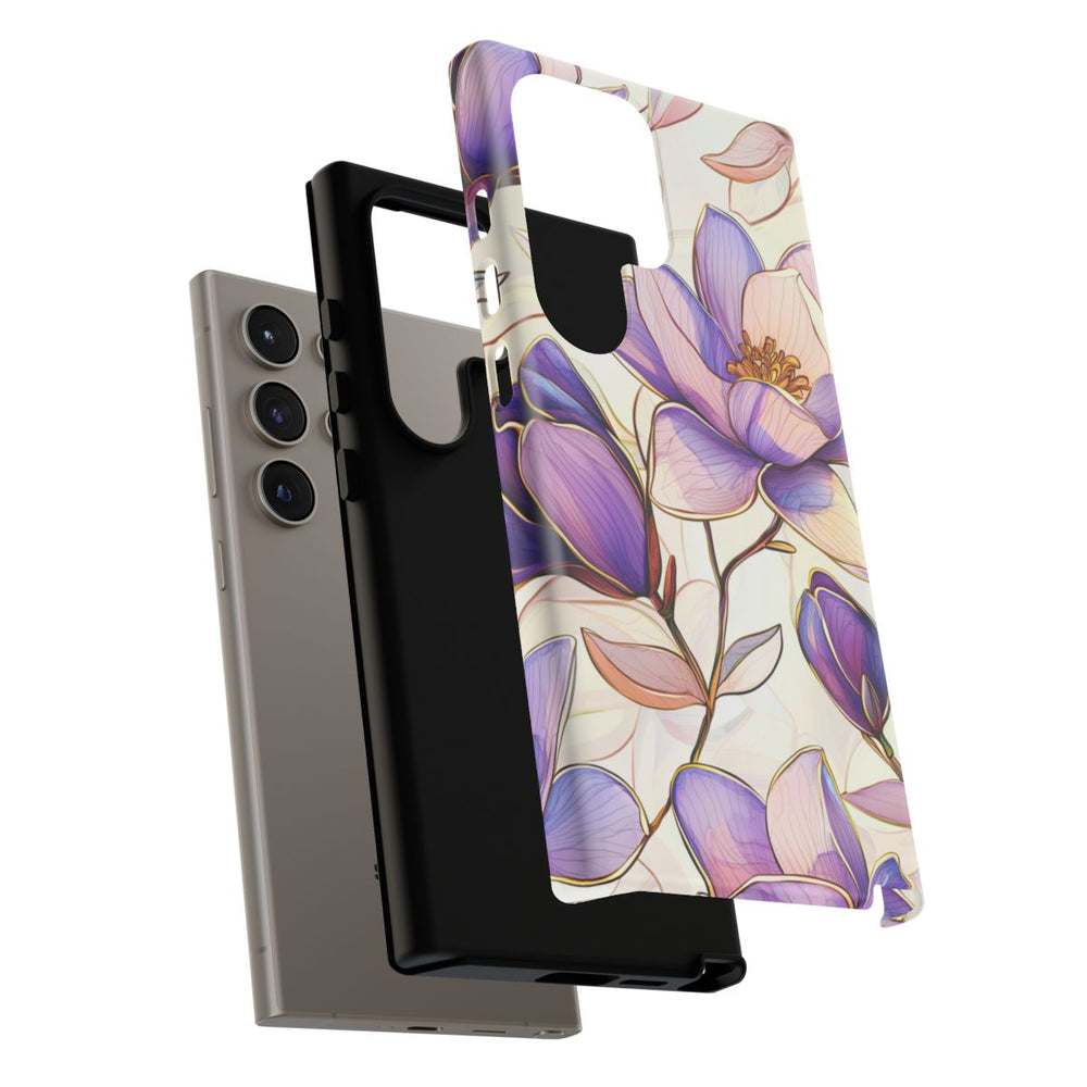 Paarse Magnolia’s in Glas-in-loodpatroon