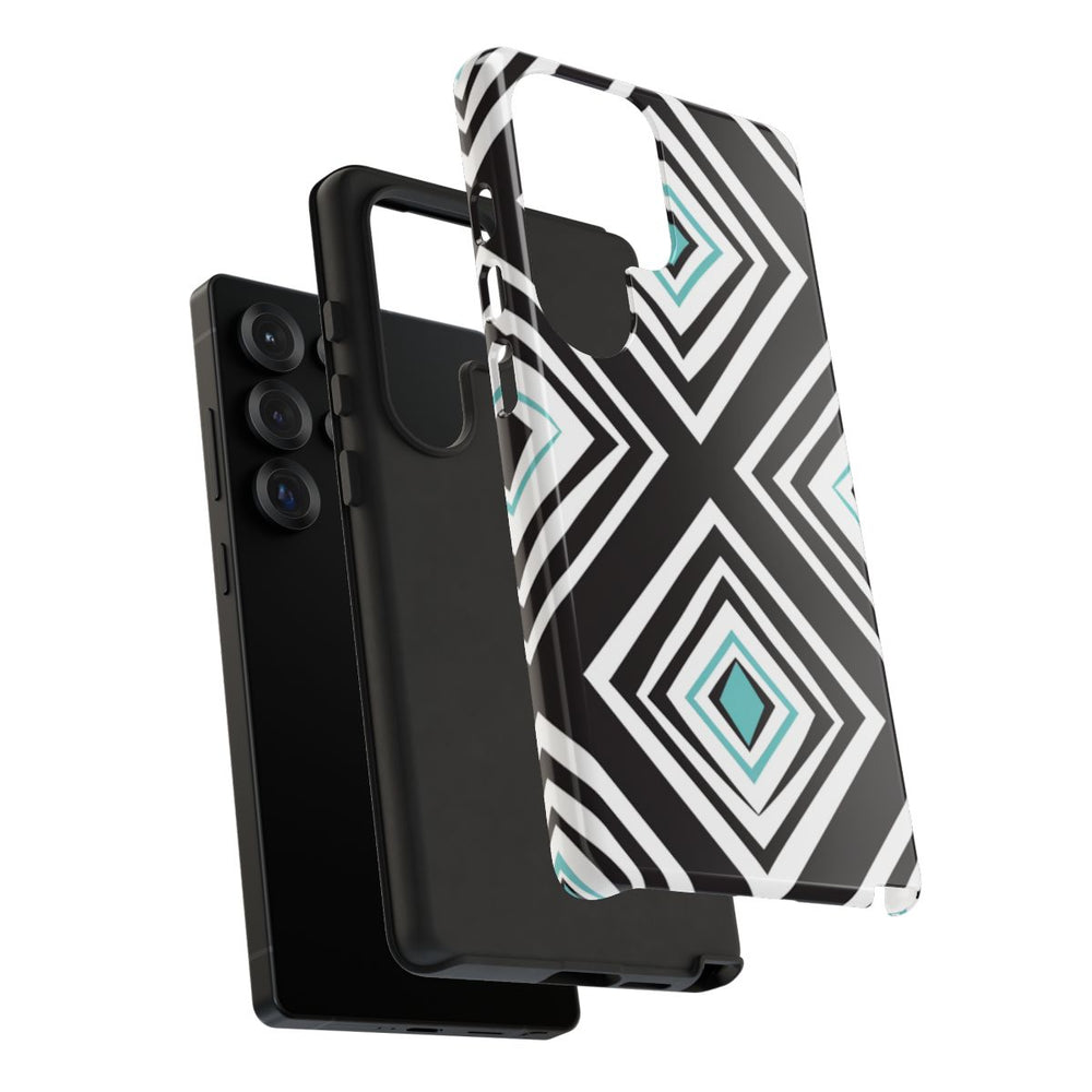 Geometrisch Zwart-Turquoise Diamantpatroon
