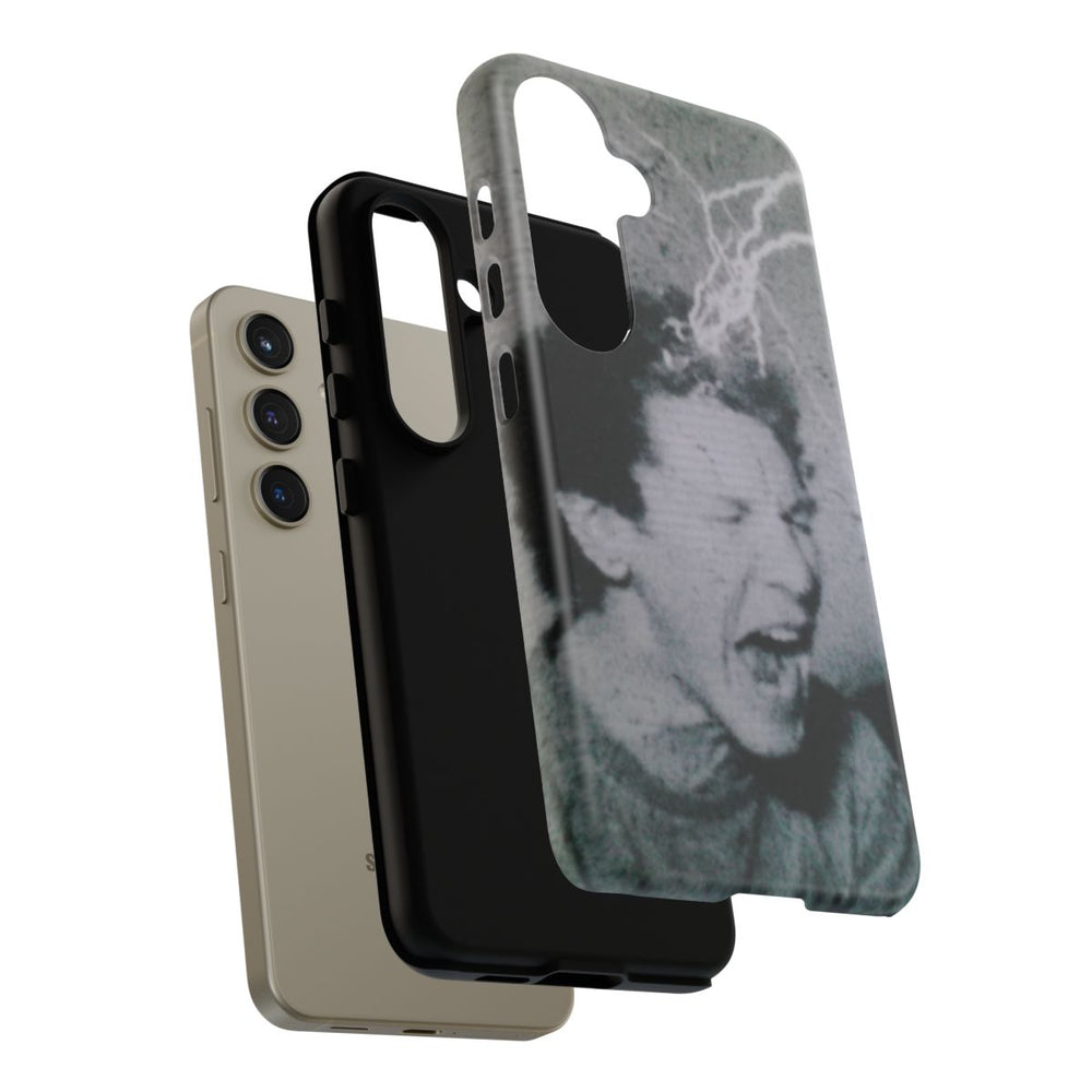Zwart-Wit Portret met Bliksemeffect en Vintage Look