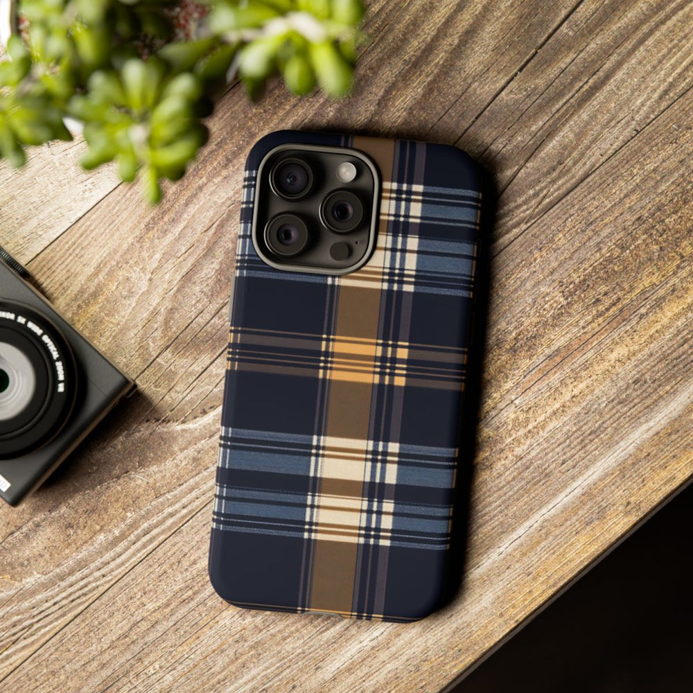 Caramel en Donkerblauw Geruit Patroon
