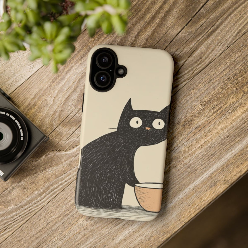 Zwarte Kat met Kom Illustratie