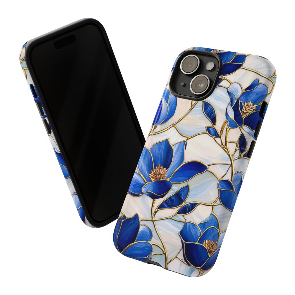 Blauw Gebloemd Glas-in-loodpatroon