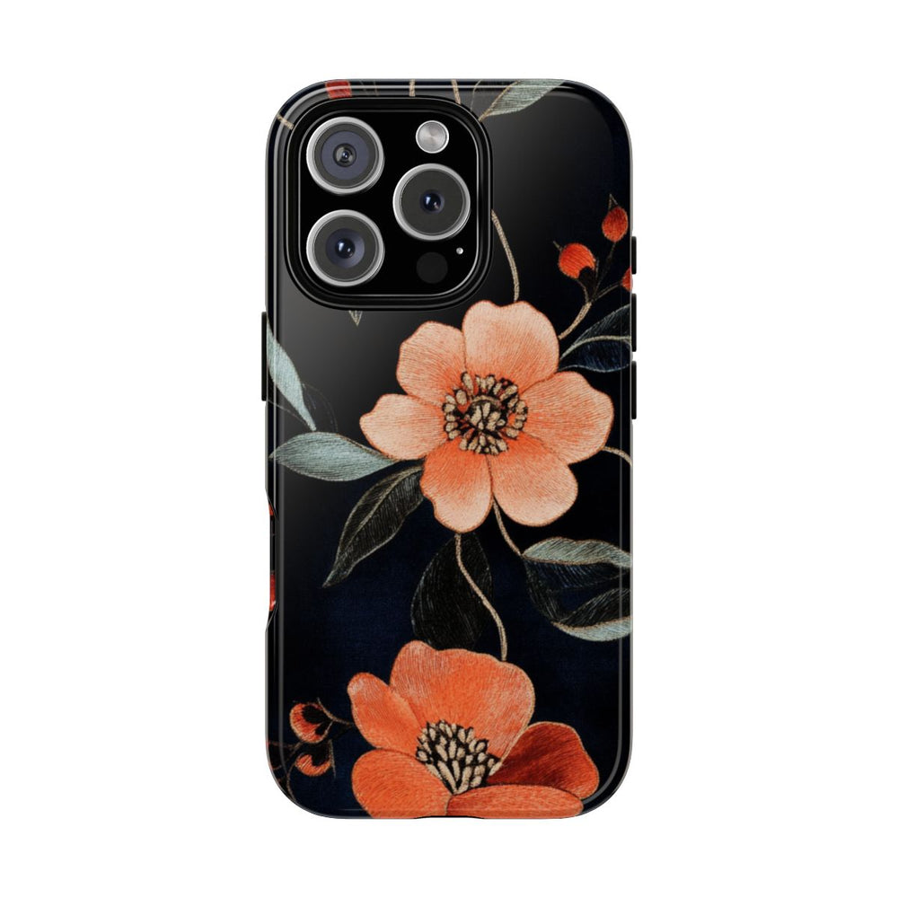 Oranje Geborduurd Bloemenpatroon