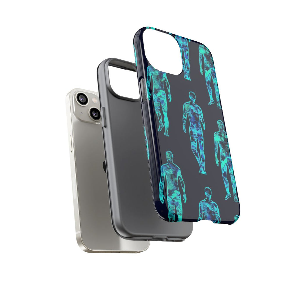 Blauw-Groene Neon Mensfiguren Patroon