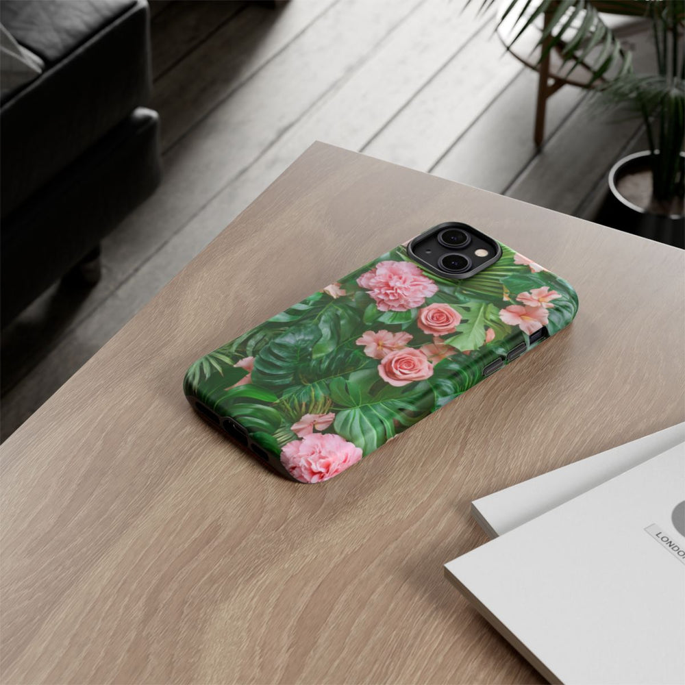 Roze Rozen en Tropische Bladeren Patroon