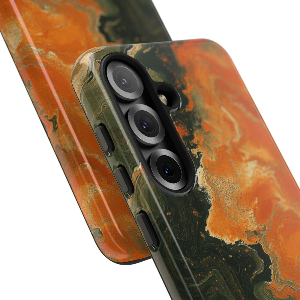 Abstract Patroon in Gebrand Oranje en Olijfgroen