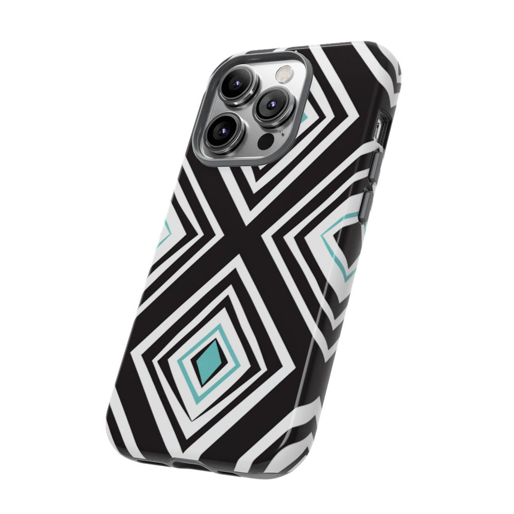 Geometrisch Zwart-Turquoise Diamantpatroon