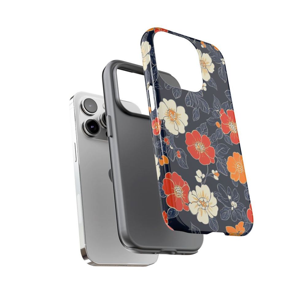 Oranje en Witte Bloemenprint