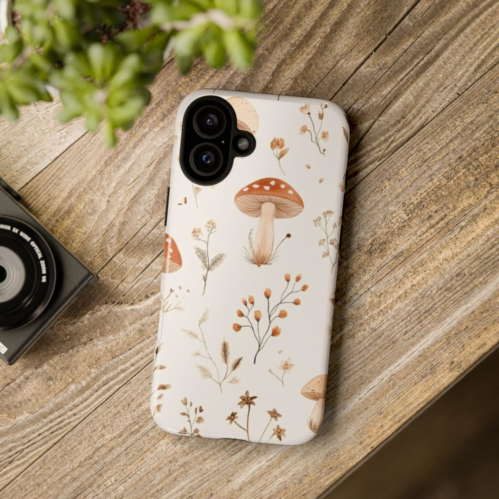 Bruine en Beige Paddenstoelen met Bloemrankenpatroon
