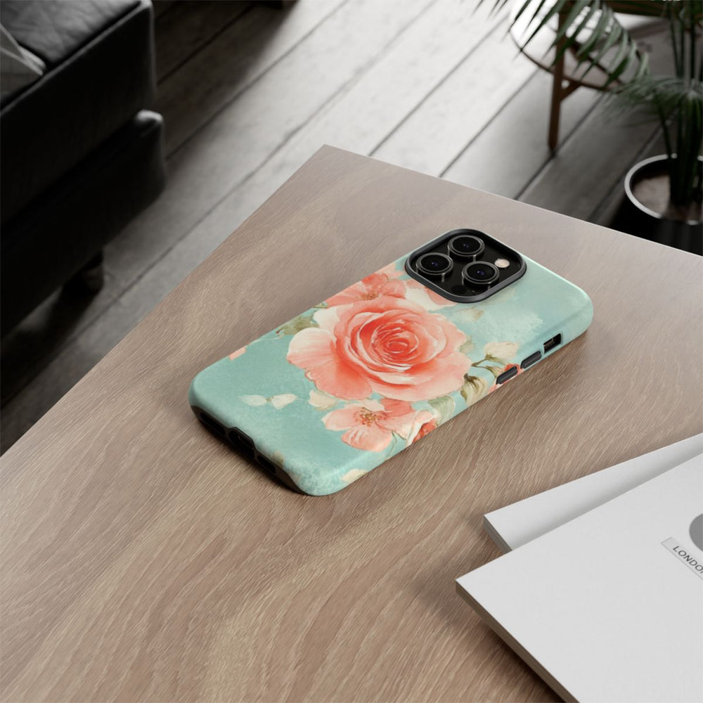 Aquarel Roze Rozen op Turquoise Achtergrond