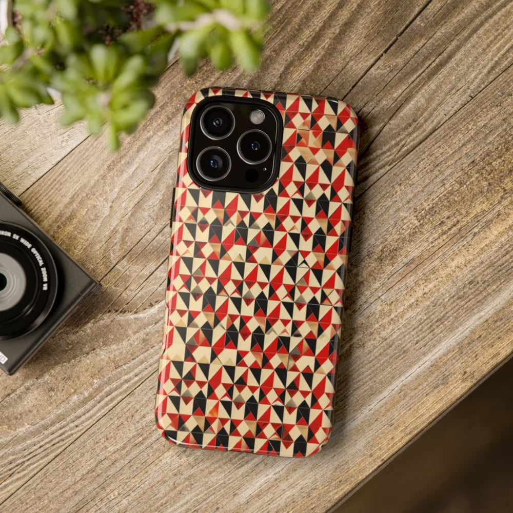 Geometrisch Abstract Patroon in Rood en Zwart