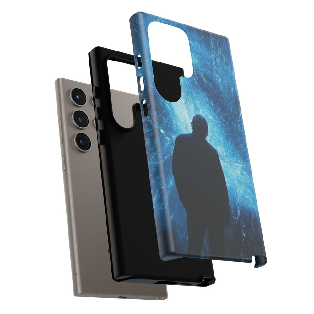 Silhouet met Blauwe Energie-uitbarsting