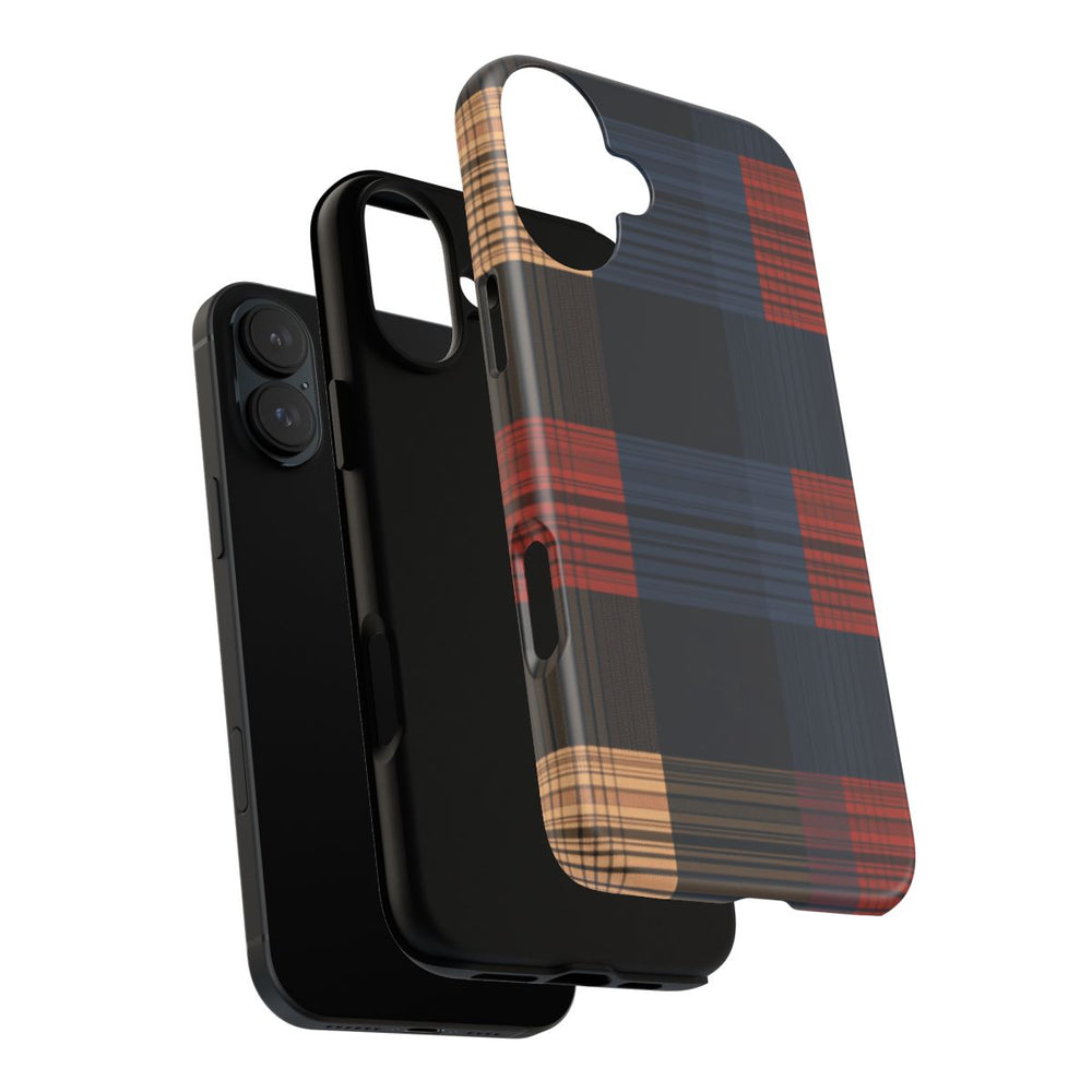 Caramel en Donkerblauw Geruit Patroon