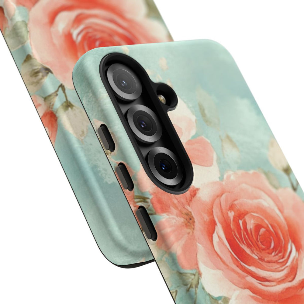 Aquarel Roze Rozen op Turquoise Achtergrond