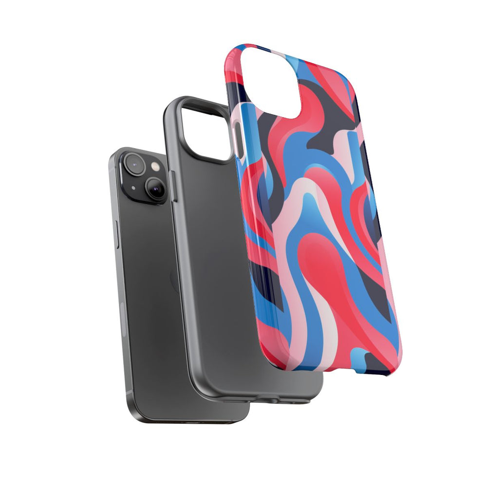 Blauw-Rood Abstract Golvend Patroon