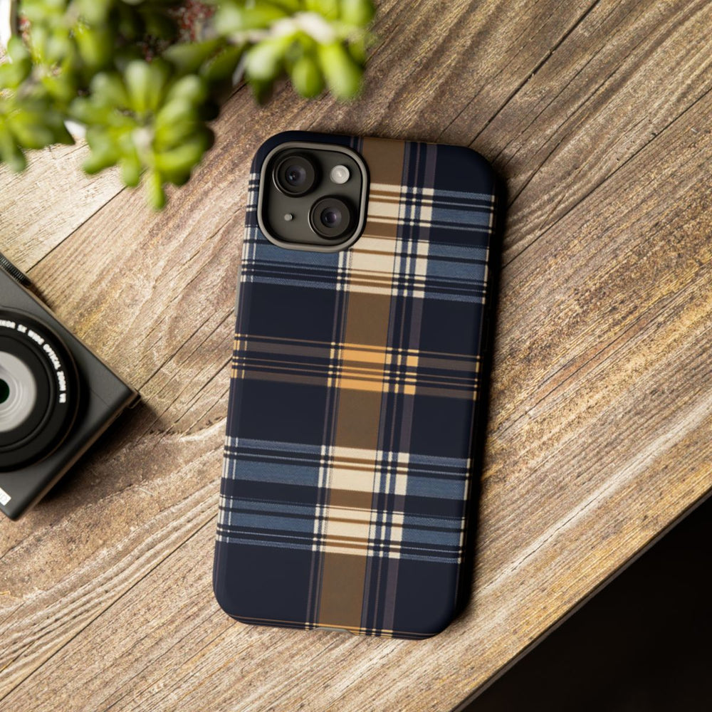 Caramel en Donkerblauw Geruit Patroon