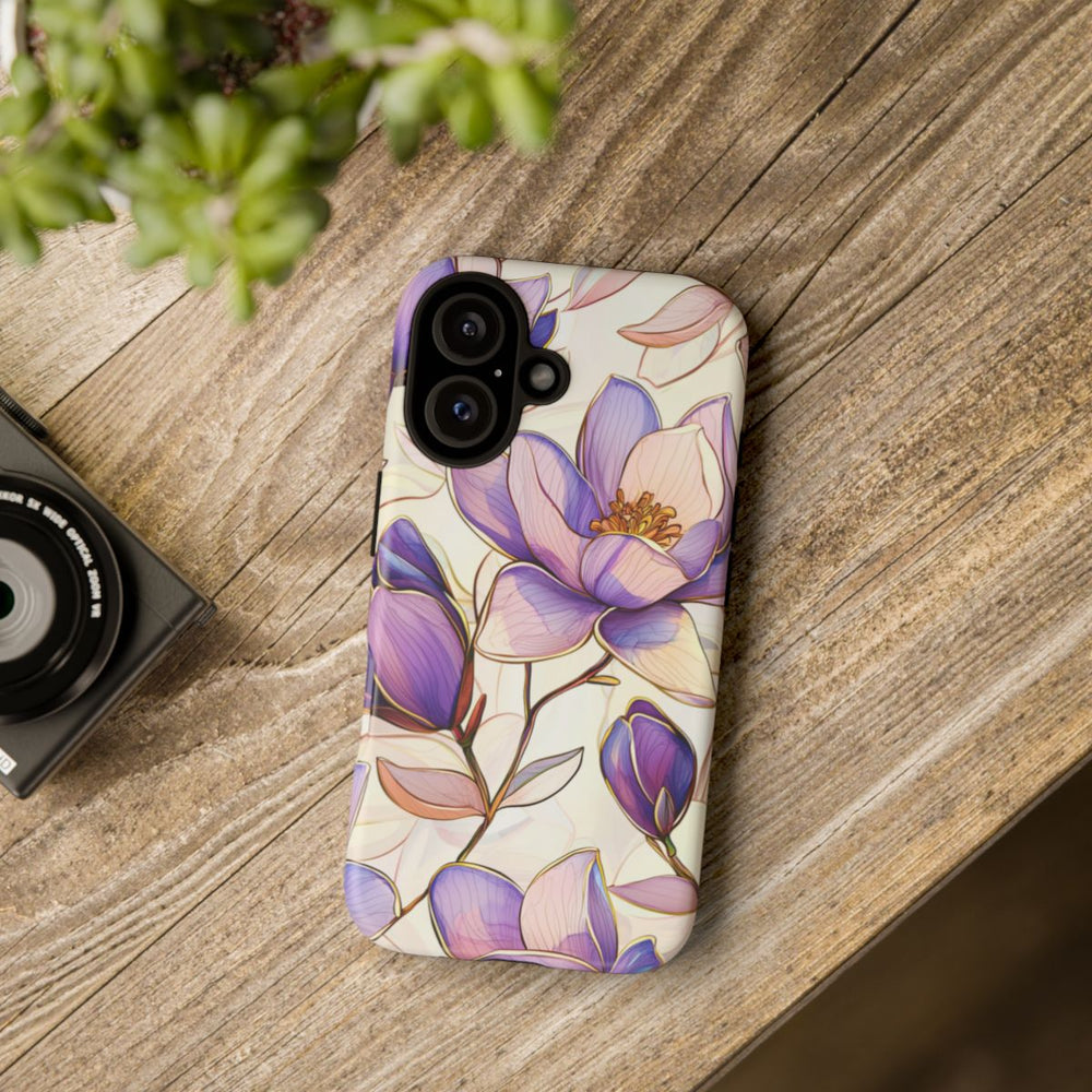 Paarse Magnolia’s in Glas-in-loodpatroon