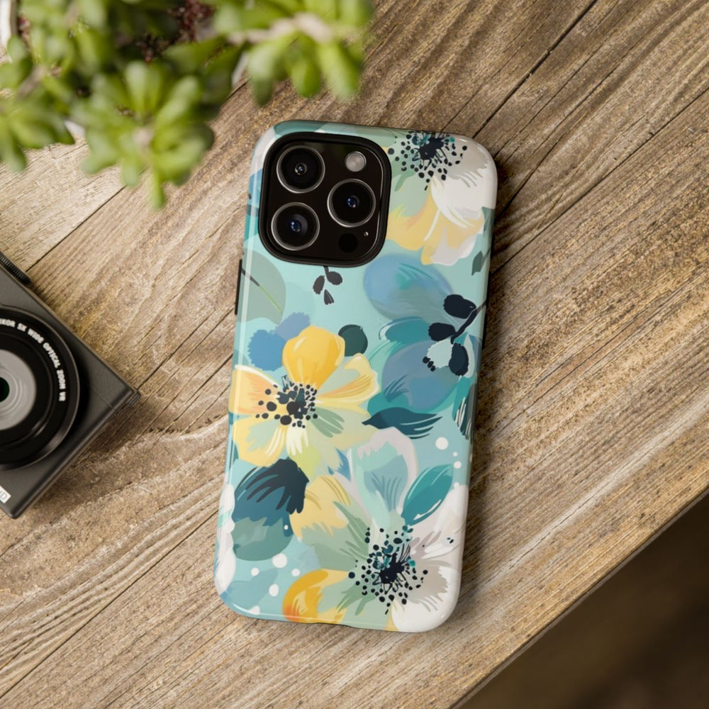 Turquoise Bloemenpatroon met Stippen