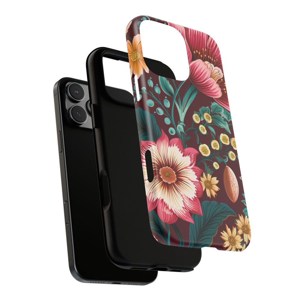 Botanisch Bloemenpatroon in Amber en Teal
