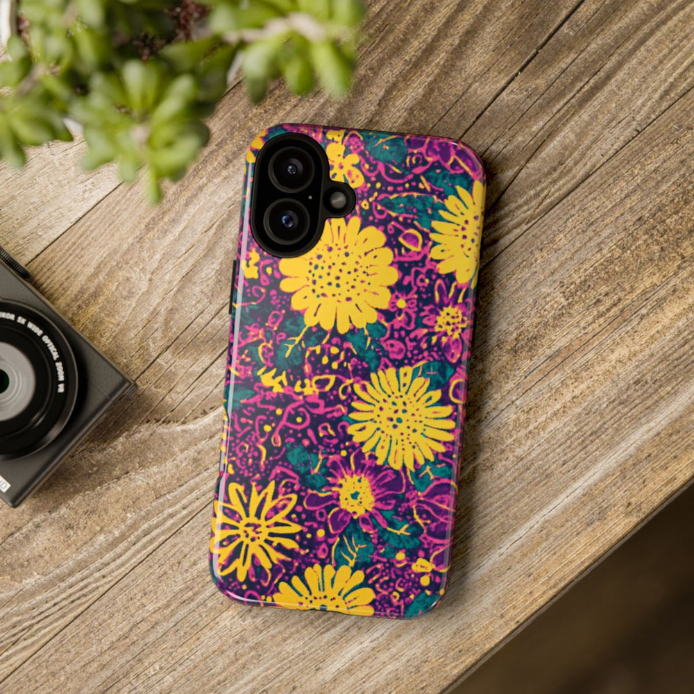 Gele en Paarse Bloemenprint