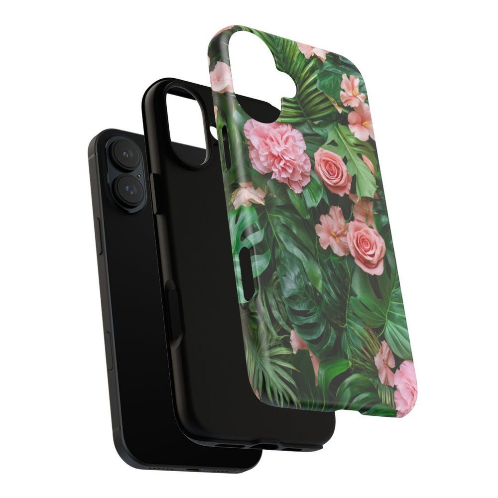Roze Rozen en Tropische Bladeren Patroon