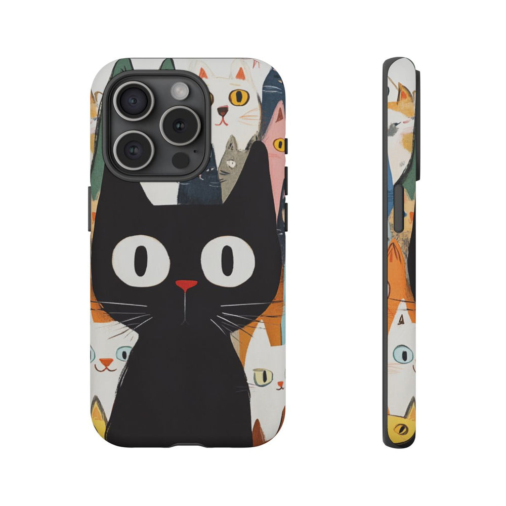 Grote Zwarte Kat met Kleurrijke Cartoonkatten