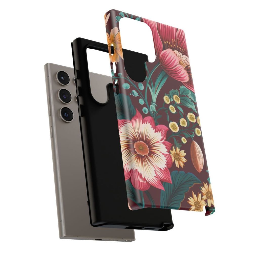 Botanisch Bloemenpatroon in Amber en Teal