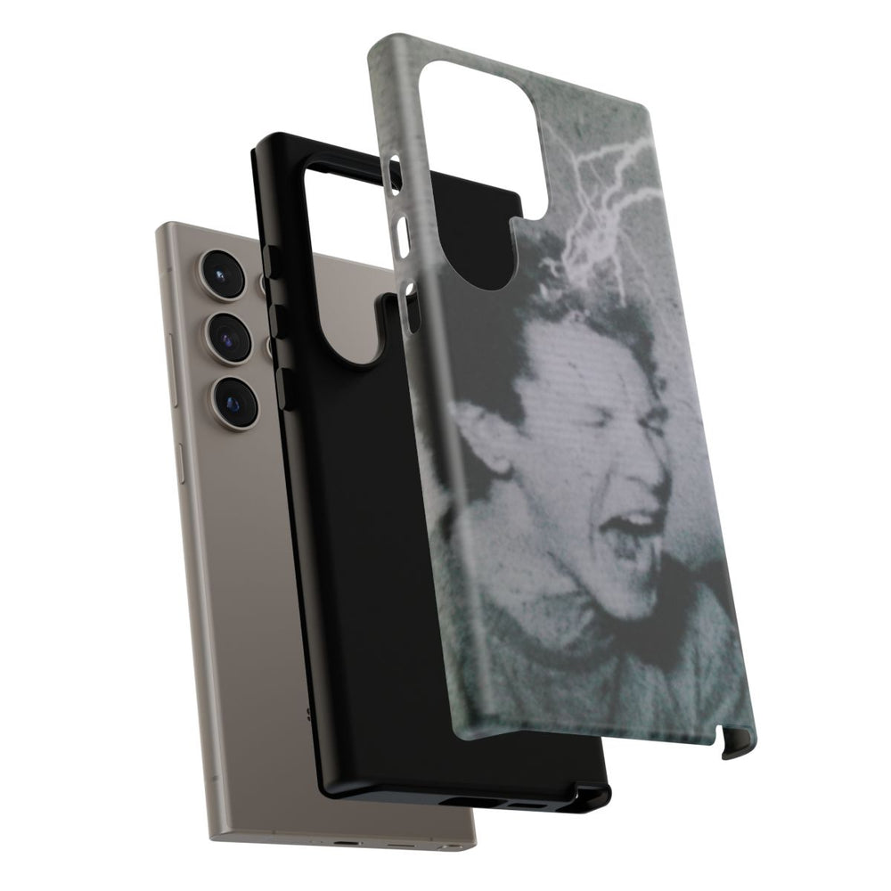 Zwart-Wit Portret met Bliksemeffect en Vintage Look